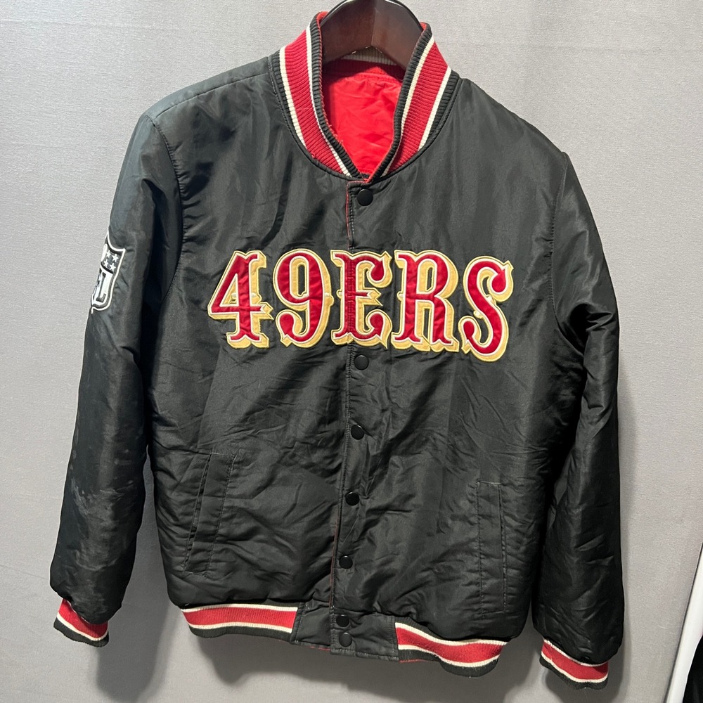Vintage Starter San Francisco 49ers Reversible Bomber Jacket Black Red Mens M